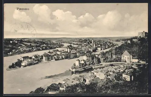 AK Passau, Ortsansicht aus der Vogelschau
