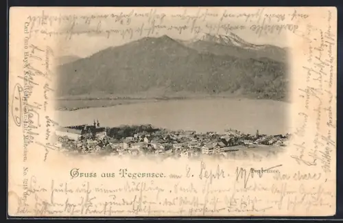 AK Tegernsee, Stadtansicht mit Bergpanorama