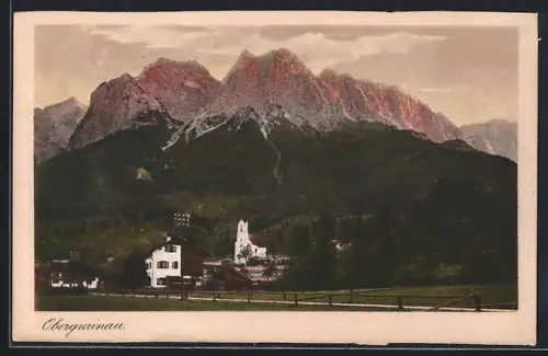 AK Obergrainau, Kirche und Alpenpanorama