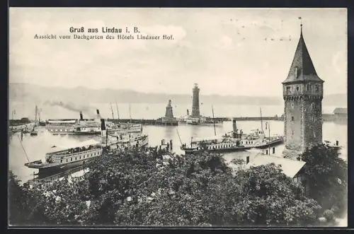 AK Lindau i. B., Aussicht vom Dachgarten des Hotels Lindauer Hof