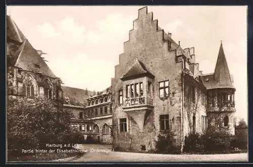 AK Marburg a. d. Lahn, Partie hinter der Elisabethkirche, Ordensgut