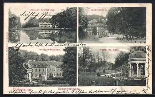 AK Hofgeismar, Restaurant, Schloss Schönburg, Prediger-Seminar, Partie im Park