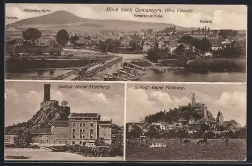 AK Gensungen /Cassel, Schloss-Ruine Altenburg, Schloss-Ruine Felsburg, Molkerei