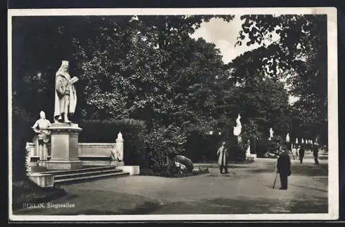 AK Berlin-Tiergarten, Siegesallee, Statuen, Parkanlage