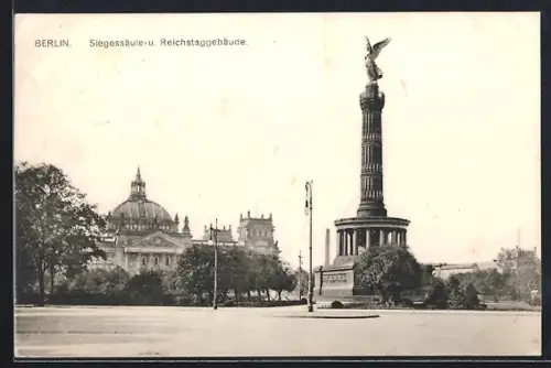AK Berlin-Tiergarten, Siegessäule, Reichstagsgebäude