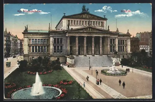 AK Berlin, Kgl. Schauspielhaus, Gendarmenmarkt, Brunnen