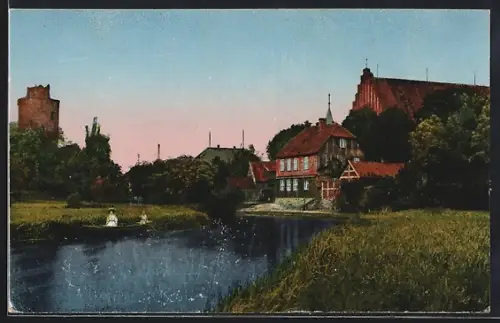 AK Lübeck, Burgtor, Dom, Traveufer
