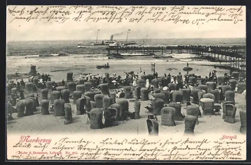 AK Norderney, Strand, Seebrücke, Strandkörbe, Dampfer