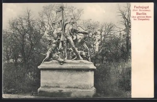 AK Berlin, Fuchsjagd-Denkmal am grünen Stern im Tiergarten