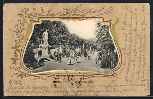 AK Berlin-Tiergarten, Siegesallee, Spaziergänger, Denkmal, Parkanlage