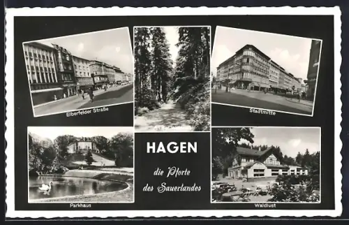 AK Hagen / Sauerland, Elberfelder Strasse, Stadtmitte, Parkhaus, Waldlust