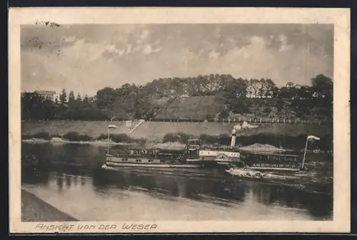 AK Baden / Achim, Ansicht von der Weser, Dampfschiff