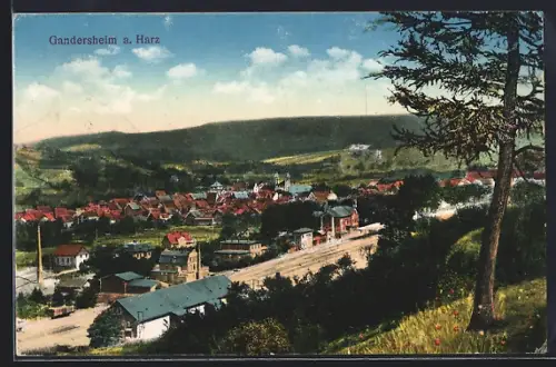 AK Gandersheim a. Harz, Panorama, Bahnhof, Stadtansicht