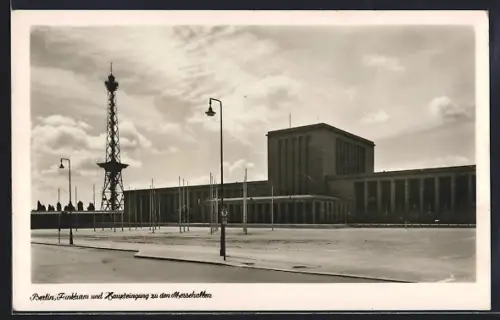 AK Berlin-Charlottenburg, Funkturm, Haupteingang zu den Messehallen