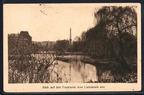 AK Berlin-Charlottenburg, Funkturm, Lietzensee, Blick vom See