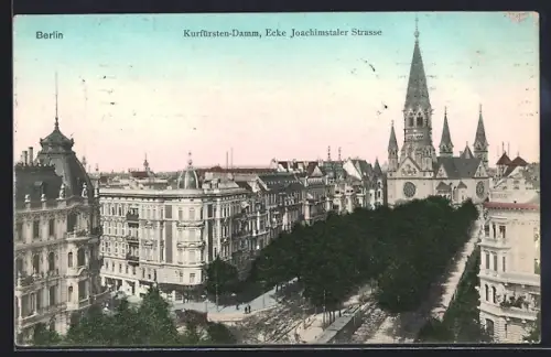 AK Berlin-Charlottenburg, Kurfürsten-Damm, Ecke Joachimstaler Strasse, Kaiser-Wilhelm-Gedächtniskirche
