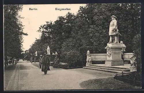 AK Berlin-Tiergarten, Siegesallee, Denkmäler, Promenade