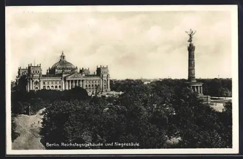 AK Berlin, Reichstagsgebäude, Siegessäule