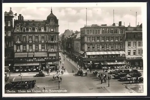 AK Berlin, Unter den Linden, Ecke Friedrichstrasse, Café Linden