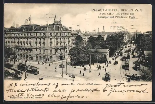 AK Berlin, Palast-Hotel, Leipziger Platz, Potsdamer Platz, Strassenbahn