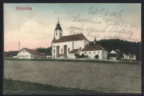 AK Kirchschlag bei Linz, Ortspartie mit Kirche