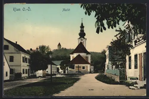 AK Klam /O.-Ö., Markt mit Kirche