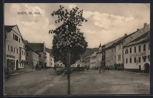 AK Aigen /Ob.-Oest., H. A. Almesberger`s Gasthof, Strassenpartie