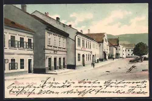 AK Aigen, Häuserzeile am Marktplatz