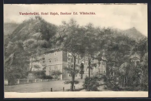 AK Vorderbrühl, Hotel Hajek mit Strassenpartie