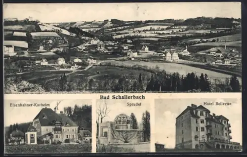 AK Bad Schallerbach, Hotel Bellevue, Eisenbahner-Kurheim, Sprudel