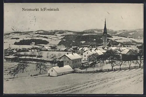 AK Neumarkt im Mühlkreis, Ortsansicht im Schnee