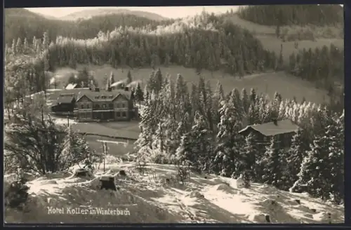 AK St. Anton an der Jessnitz, Winterbach, Hotel Koller im Schnee