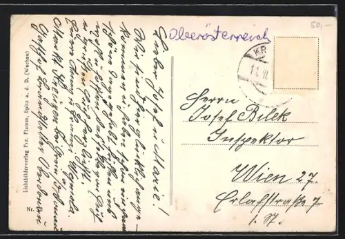 AK Markt Kreuzen /O.-Ö., Strassenpartie mit Kirche