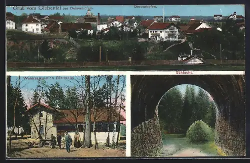 AK Deisenhofen / Oberhaching, Waldrestaurant Gleisental, Schlucht, Gesamtansicht