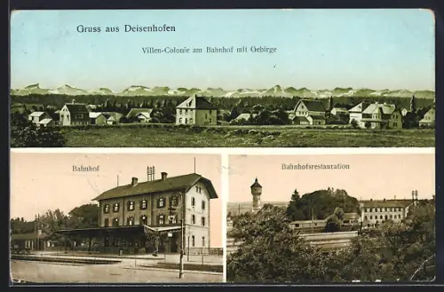 AK Deisenhofen / Oberhaching, Bahnhof, Bahnhofsrestauration, Villen-Colonie
