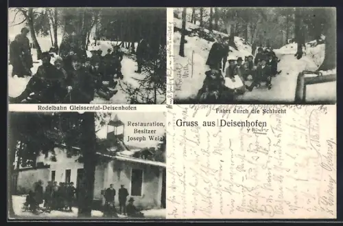 AK Deisenhofen / Oberhaching, Rodelbahn Gleissental, Fahrt durch die Schlucht
