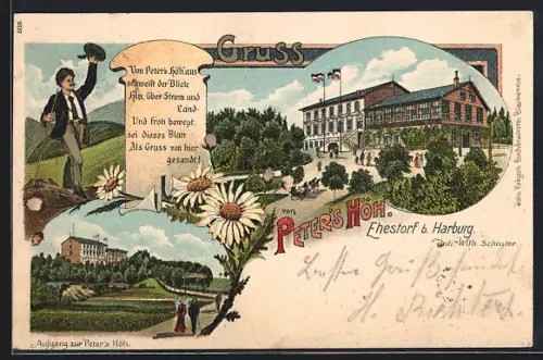 Lithographie Ehestorf / Harburg, Gasthaus Peters`s Höh von W. Schuster