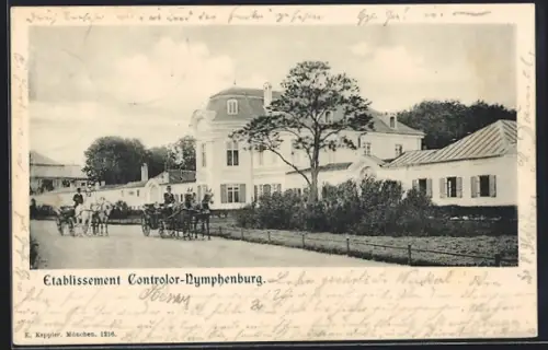 AK München-Nymphenburg, Gasthaus Controlor mit Pferdewägen