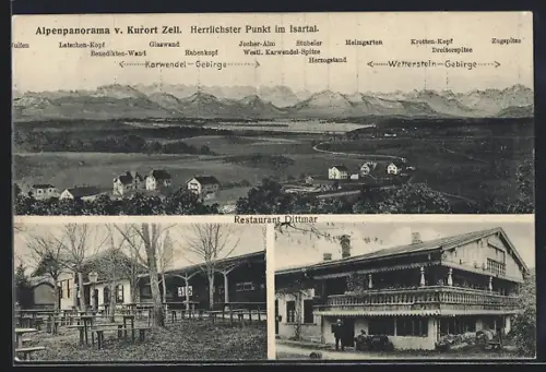 AK Zell /Isartal, Restaurant Dittmar, Ortsansicht aus der Vogelschau
