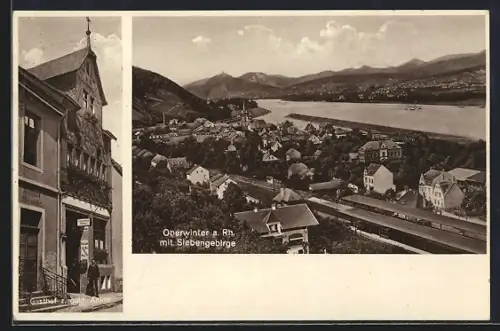 AK Oberwinter a. Rh., Gasthaus z. gold. Anker, Totalansicht mit Siebengebirge