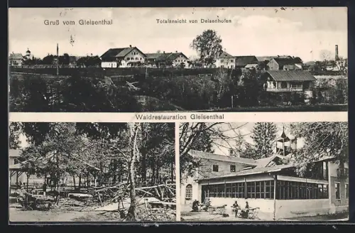 AK Deisenhofen-Gleisental, Waldrestaurant Gleisental, Garten, Totalansicht