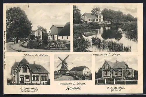AK Havetoft, Gärtnerei P. Krabbenhöft, Windmühle L. Matzen, Bauunternehmer C. Krabbenhöft