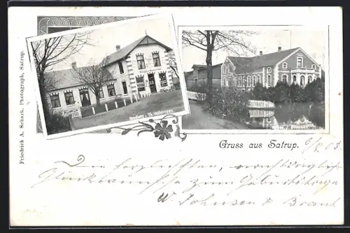 AK Satrup, Handlung v. Th. Vollertsen, Hof v. J. Börnsen