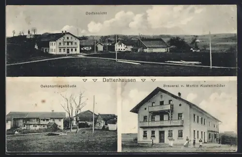 AK Dettenhausen / Bayern, Brauerei v. Martin Kastenmüller, Oekonomiegebäude, Ortsansicht