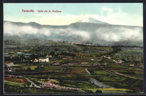 AK Valle de la Orotava, Panorama con montanas y el campo