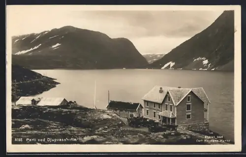 AK Djupvasshytta, Ortsansicht mit Bergpanorama