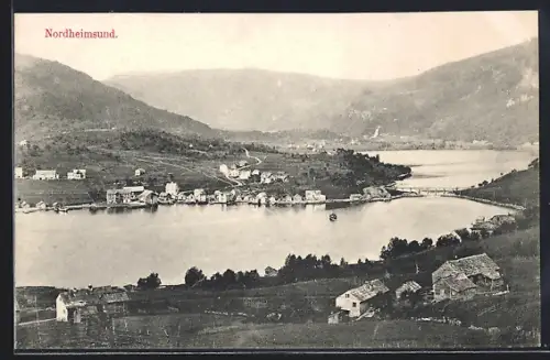 AK Nordheimsund, Ortsansicht mit Brücke