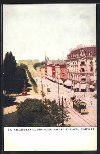 AK Christiania, Showing Royal Palace, Strassenbahn