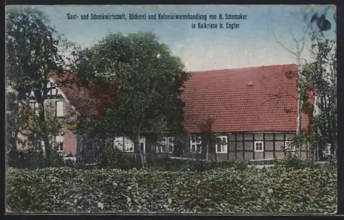 AK Kalkriese b. Engter, Gast- und Schenkwirtschaft, Bäckerei und Kolonialwarenhandlung von H. Schomaker
