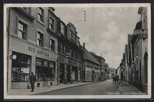 AK Bramsche, Strasse, Geschäft von Rud. Gottlieb